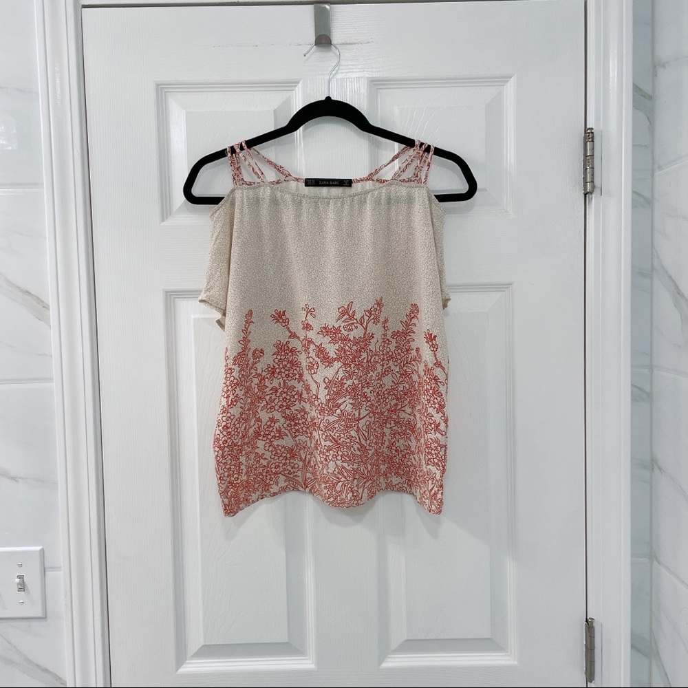 Zara Basic Floral Cold Shoulder Cropped Blouse- Spain edition